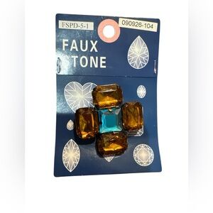 Simulated Smoky & Blue Topaz Faux Stone Brown and Blue Pendant for Necklace NWT
